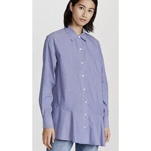 Veronica Beard Gilda Striped Cotton Shirt Blue White Button Down Womens 8